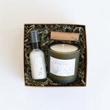 Brown small gift box containing lavender spa and home essentials
